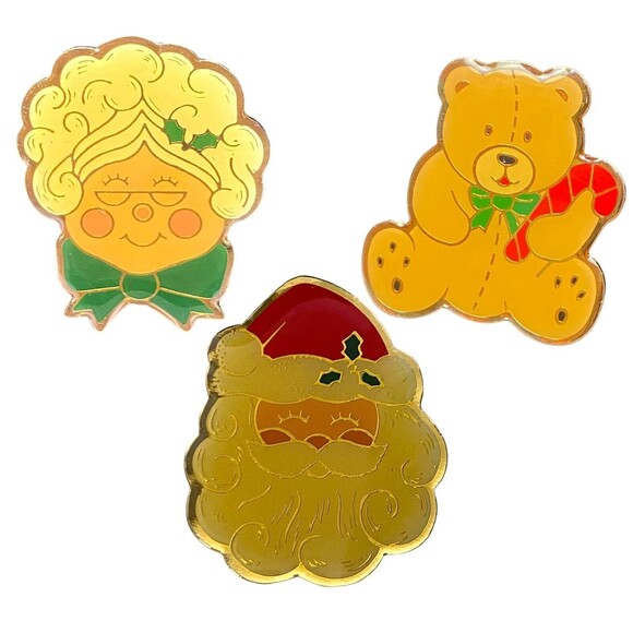 Zak Design Santa Claus Mrs Santa & Teddy Bear Vintage Christmas Pin Lapel Brooch - Picture 1 of 16